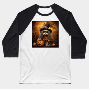 Brown Shih Tzu Halloween Baseball T-Shirt